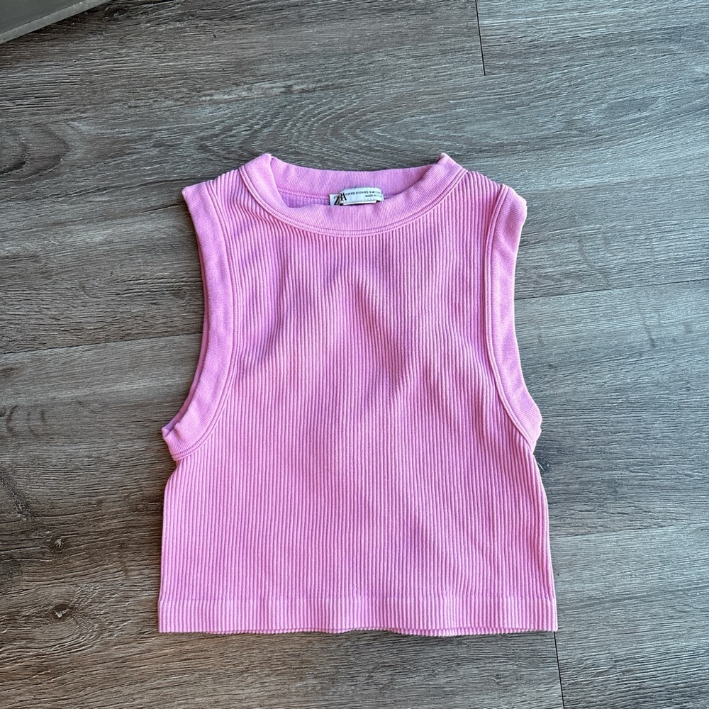 Zara Pink Ribbed Tank Top
